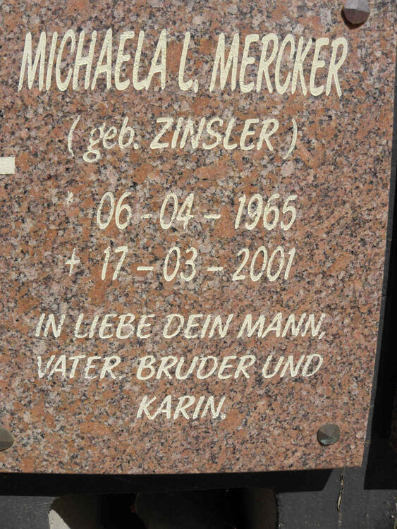 MERCKER Michaela L. nee ZINSLER 1965-2001