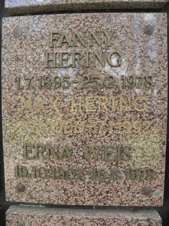HERING Max 1900-1992 & Fanny 1895-1978 :: WEIS Erna 1907-1978