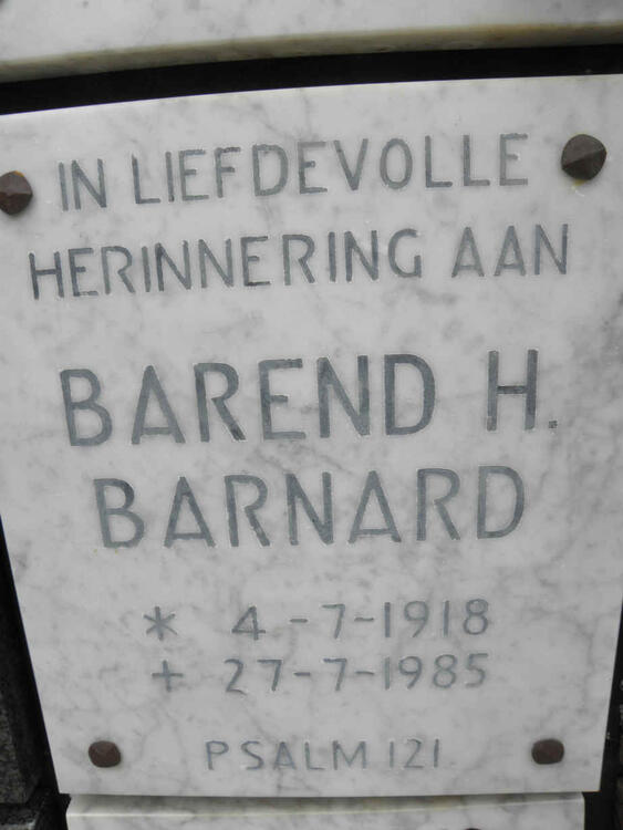 BARNARD Barend H. 1918-1985