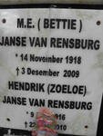 RENSBURG Hendrik, Janse van 1916-2010 & M.E. 1918-2009