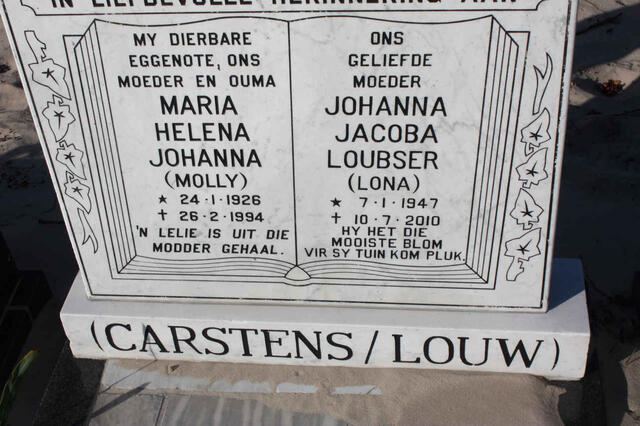 CARSTENS Maria Helena Johanna 1926-1994 :: LOUW Johanna Jacoba Laubser 1947-2010