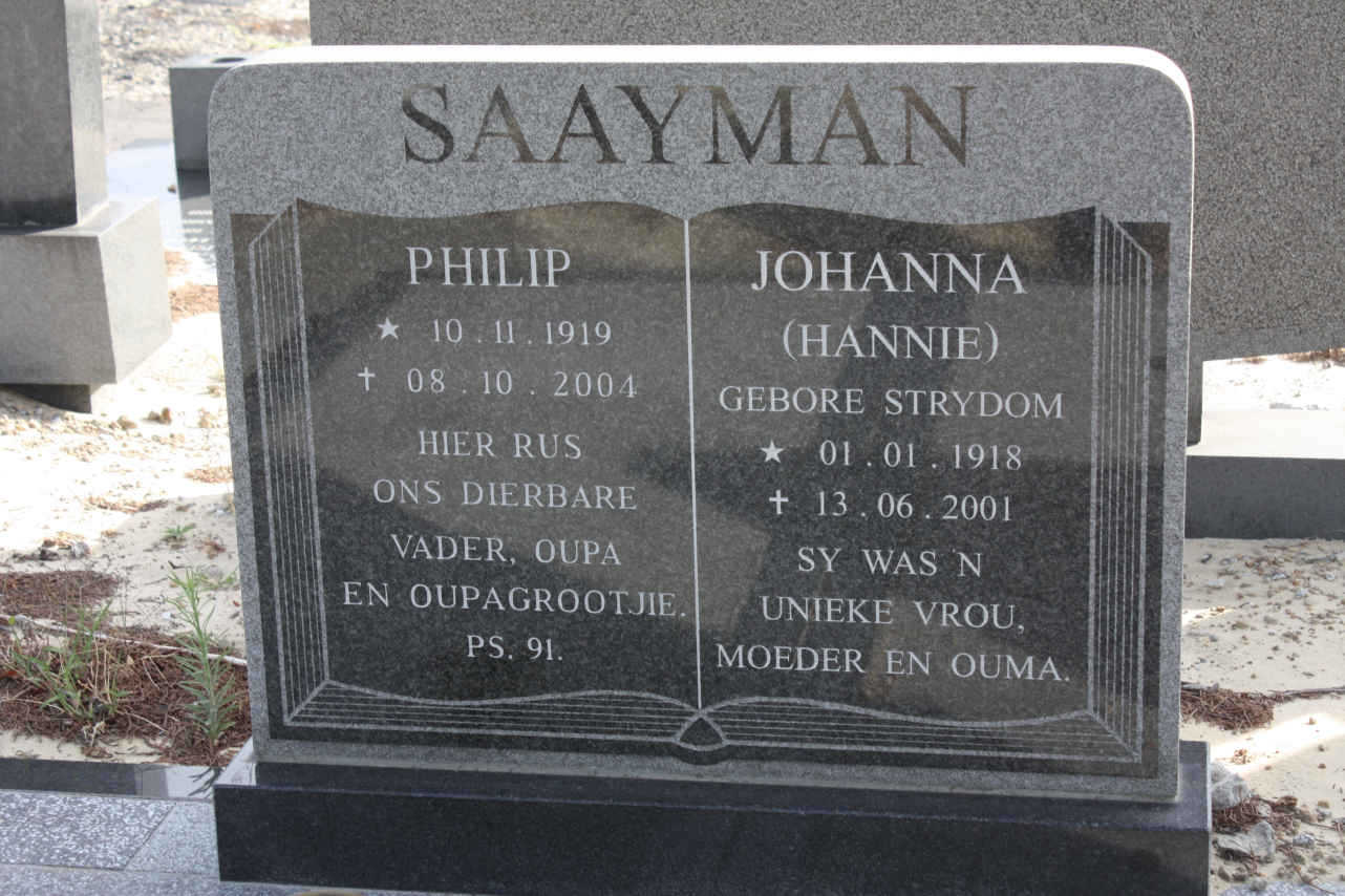 SAAYMAN Philip 1919-2004 & Johanna STRYDOM 1918-2001
