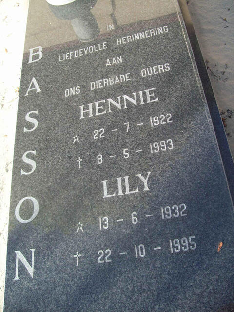 BASSON Hennie 1922-1993 & Lily 1932-1995