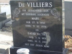 VILLIERS David, du 1931-2007 & Mary 1935-1978