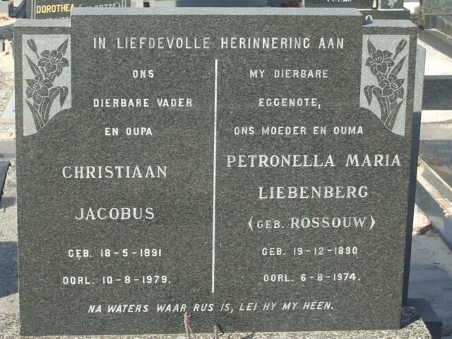LIEBENBERG Christiaan Jacobus 1891-1979 & Petronella Maria ROSSOUW 1890-1974