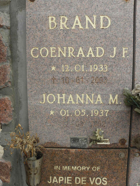 BRAND Coenraad J.F. 1933-2003 & Johanna M. 1937-