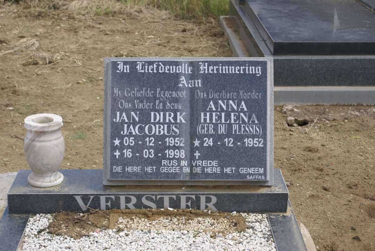 VERSTER Jan Dirk Jacobus 1952-1998 & Anna Helena DU PLESSIS 1952-