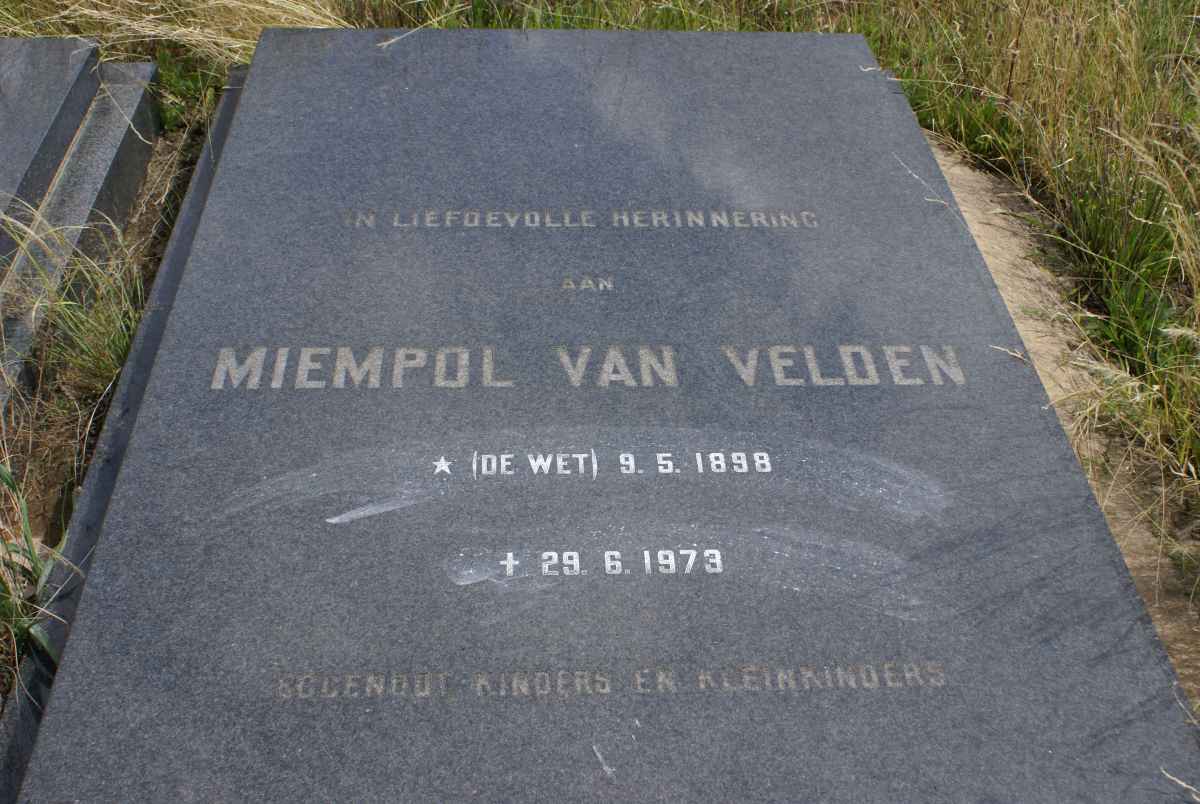 VELDEN Miempol, van nee DE WET 1898-1973