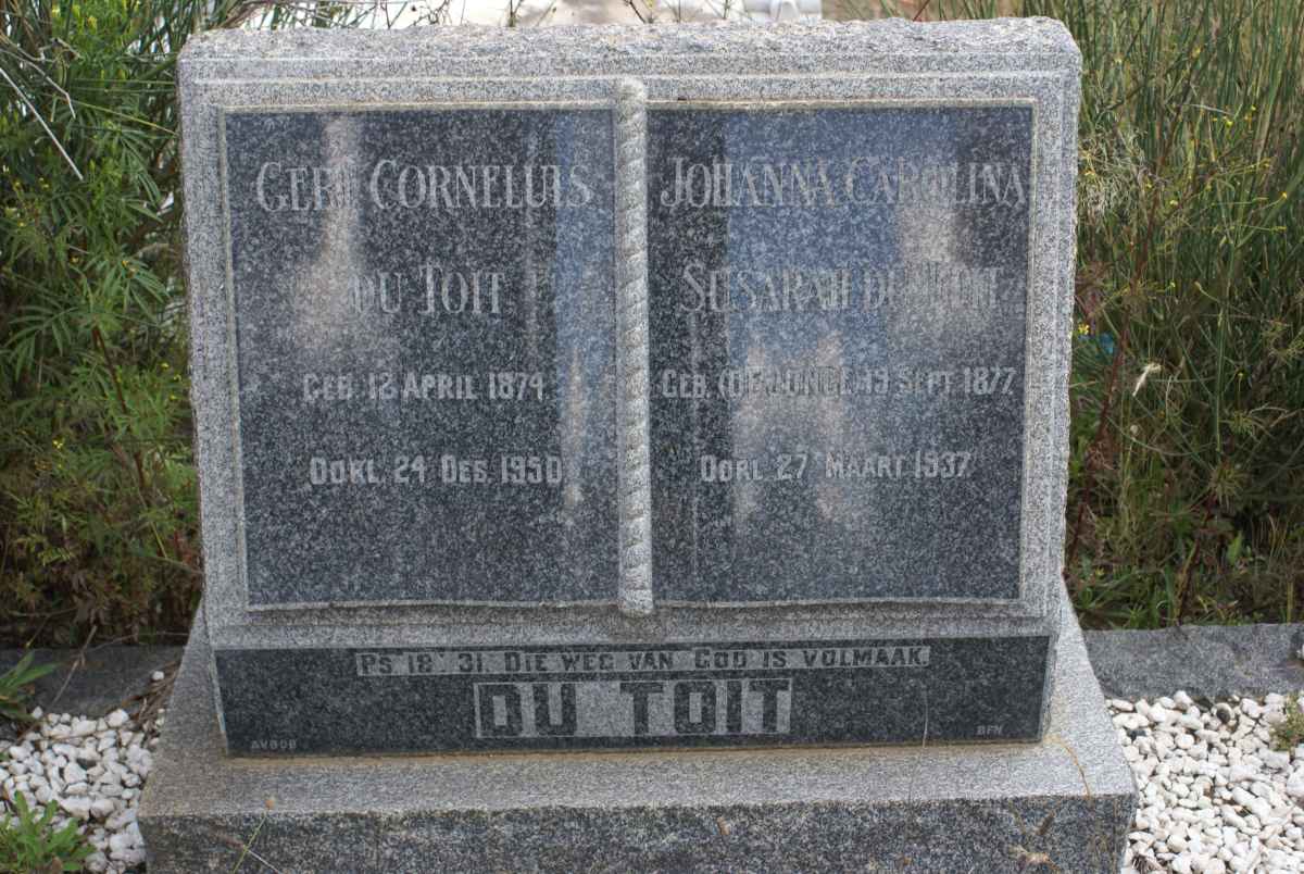 TOIT Gert Corneluis, du 1874-1950 & Johanna Carolina Susarah 1877-1937
