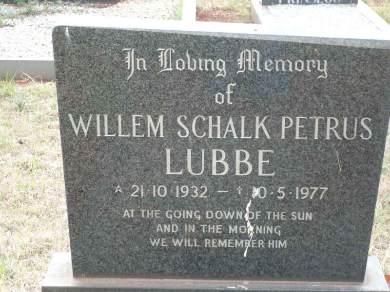 LUBBE Willem Schalk Petrus 1932-1977