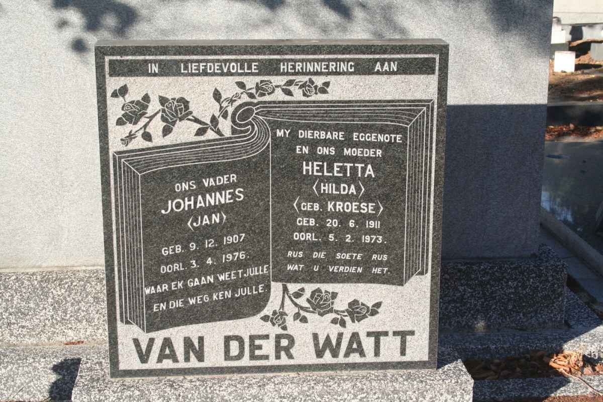WATT Johannes, van der 1907-1976 & Heletta KROESE 1911-1973