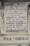 PRETORIUS Philippus Petrus 1921-1980 & Martha Elizabeth DU PLESSIS 1918-1989