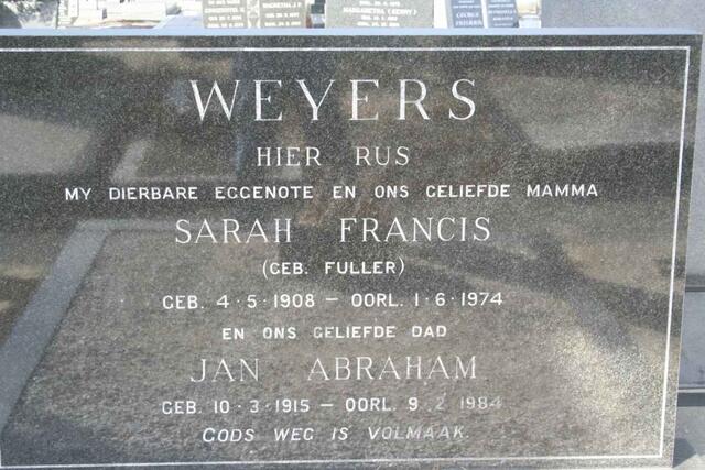 WEYERS Jan Abraham 1915-1984 & Sarah Francis FULLER 1908-1974