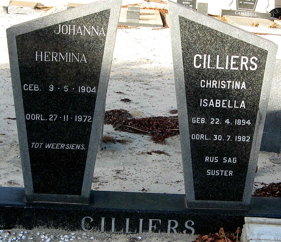 CILLIERS Christina Isabella 1894-1982 :: CILLIERS Johanna Hermina 1904-1972