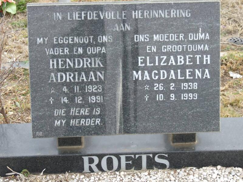ROETS Hendrik Adriaan 1923-1991 & Elizabeth Magdalena 1938-1999