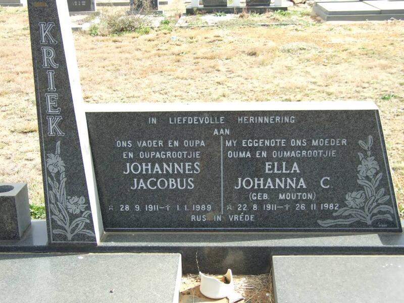 KRIEK Johannes Jacobus 1911-1989 & Ella Johanna C. MOUTON 1911-1982