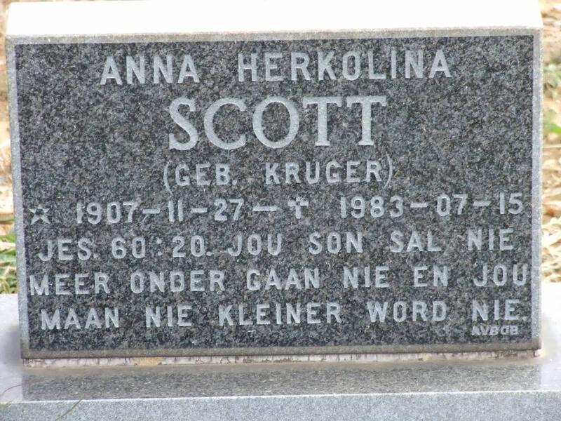 SCOTT Anna Herkolina nee KRUGER 1907-1983