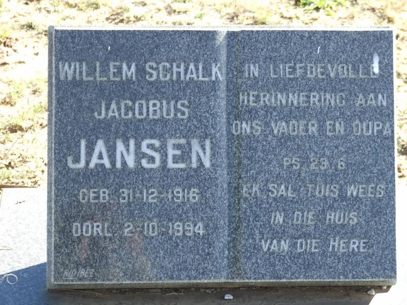 JANSEN Willem Schalk Jacobus 1916-1994