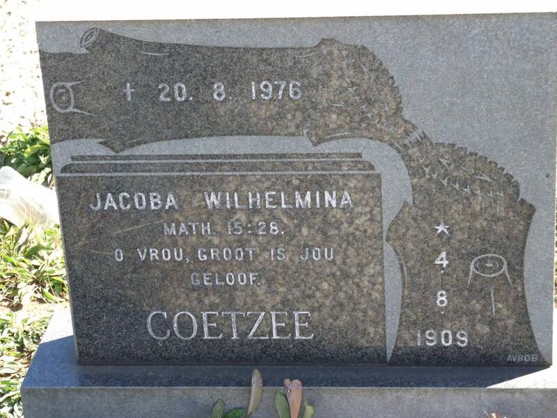 COETZEE Jacoba Wilhelmina 1909-1976 