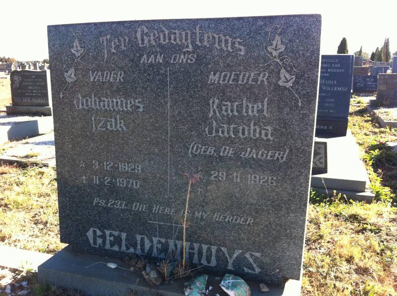 GELDENHUYS Johannes Izak 1929-1970 & Rachel Jacoba De JAGER 1926-
