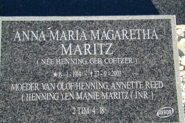 MARITZ Anna Maria Magaretha formerly HENNING nee COETZER 1914-2003