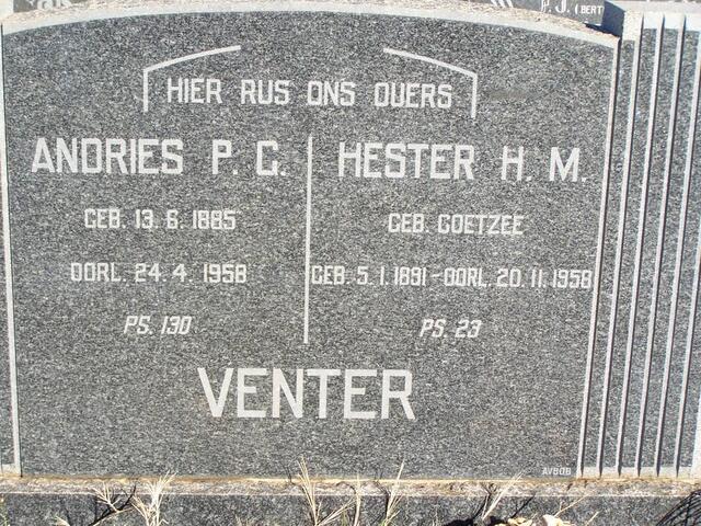 VENTER Andries P.C. 1885-1958 & Hester H.M. COETZEE 1891-1958