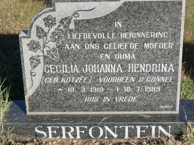 SERFONTEIN Cecilia Johanna Hendrina formerly O'CONNEL nee KOTZEE 1919-1989