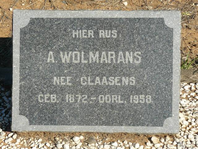 WOLMARANS A. nee CLAASENS 1872-1958
