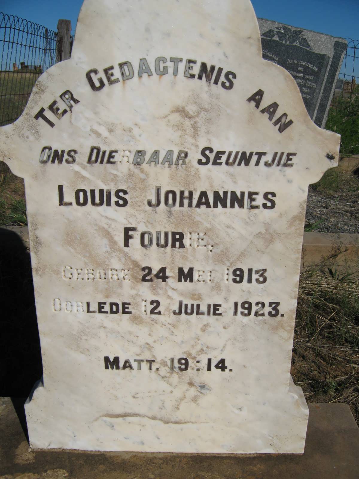 FOURIE Louis Johannes 1913-1923