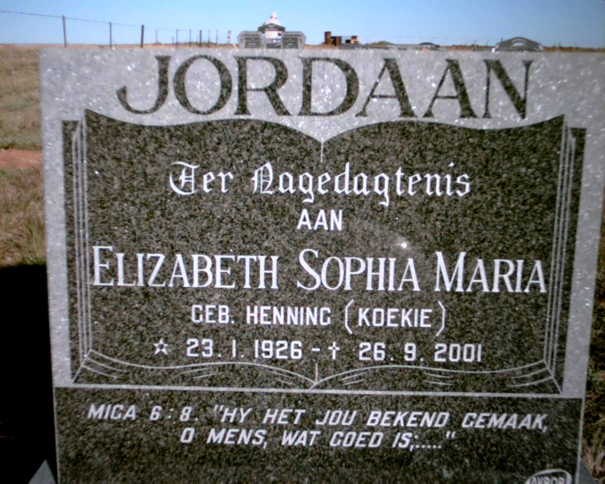 JORDAAN Elizabeth Sophia Maria nee HENNING 1926-2001
