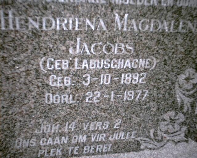 JACOBS Hendriena Magdalena nee LABUSCHAGNE 1892-1977