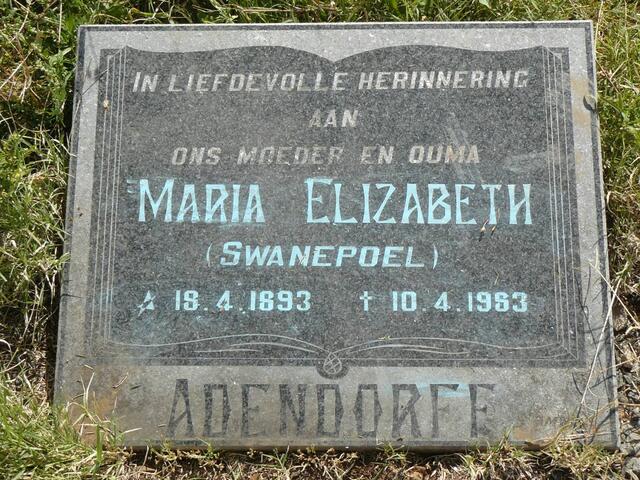 ADENDORFF Maria Elizabeth nee SWANEPOEL 1893-1983
