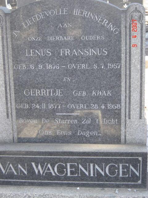 WAGENINGEN Lenus Fransinus, van 1876-1957 & Gerritje KWAK 1877-1958