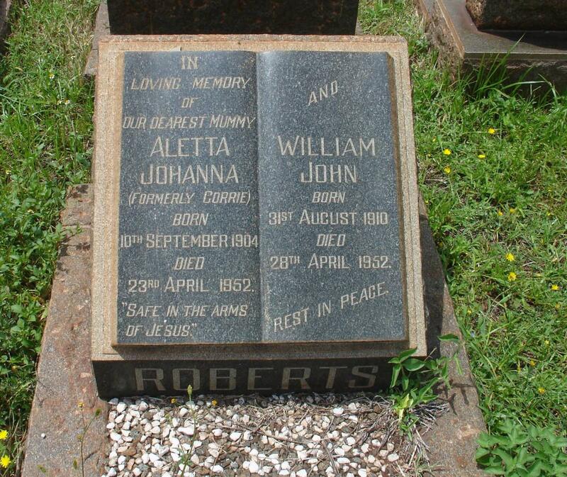 ROBERTS William John 1910-1952 & Aletta Johanna CORRIE 1904-1952