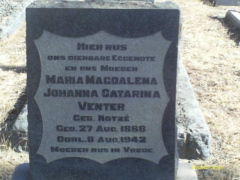 VENTER Maria Magdalena Johannna Catarina nee KOTZE 1868-1942