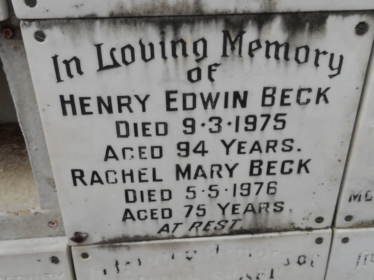 BECK Henry Edwin -1975 & Rachel Mary -1976