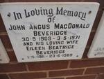 BEVERIDGE John Angus Mac Donald 1909-1971 & Eileen Beatrice 1911-1989