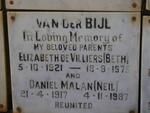 BIJL Daniel Malan, van der 1917-1987 & Elizabeth De VILLIERS 1921-1975