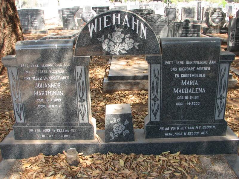WIEHAHN Johannes Marthinus 1899-1971 & Maria Magdalena 1911-2000