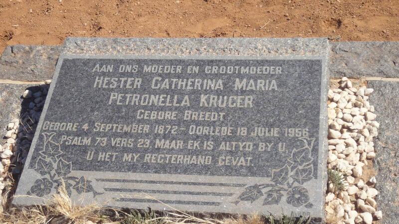 KRUGER Hester Catherina Maria Petronella nee BREEDT 1872-1956
