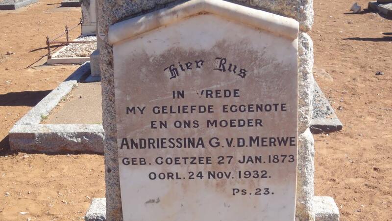 MERWE Andriessina G., v.d. nee COETZEE 1873-1932