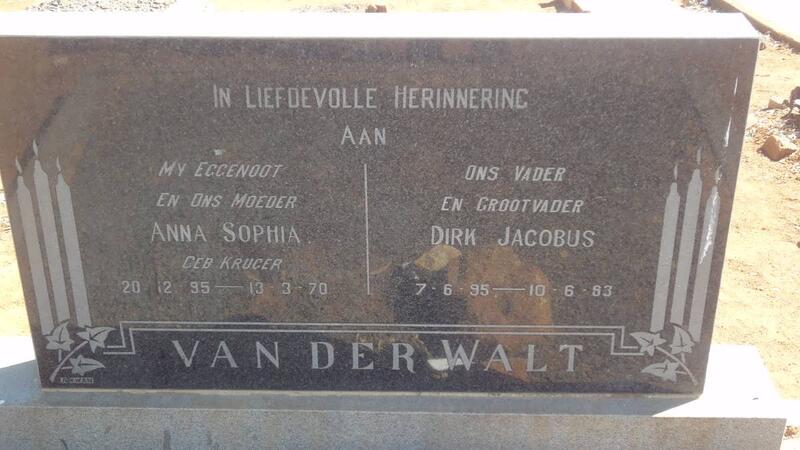 WALT Dirk Jacobus, van der 1895-1983 & Anna Sophia KRUGER 1895-1970
