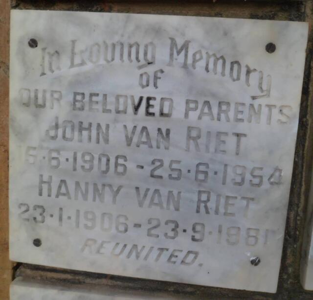 RIET John, van 1906-1954 & Hanny 1906-1981