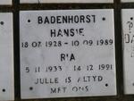 BADENHORST Hansie 1928-1989 Ria 1933-1991