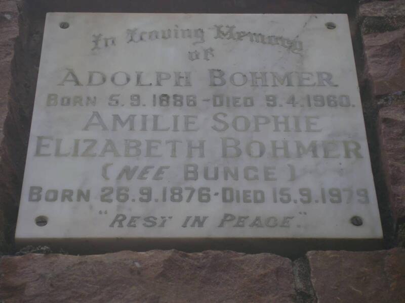 BOHMER Adolph 1886-1960 & Amilie Sophie Elizabeth BUNGE 1876-1979