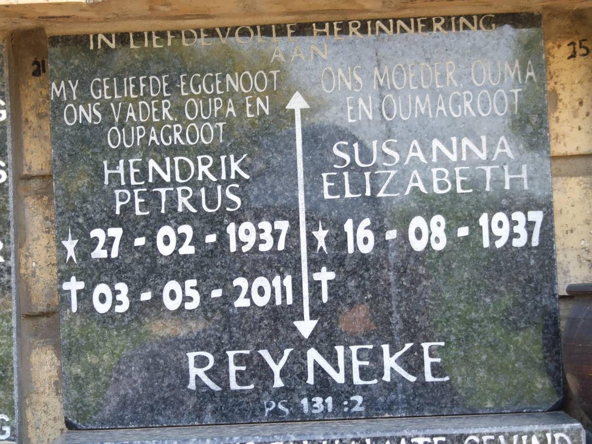 REYNEKE Hendrik Petrus 1937-2011 & Susanna Elizabeth 1937-