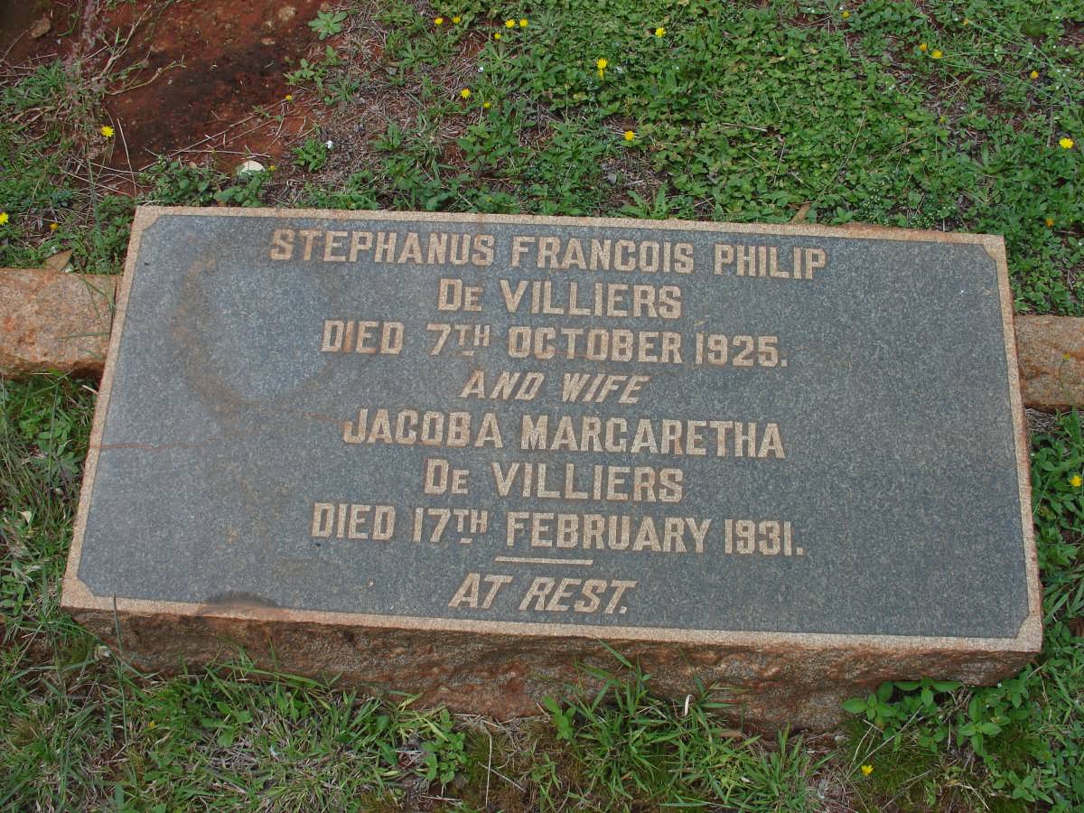 VILLIERS Stephanus Francois Philip, de -1925 & Jacoba Margaretha -1931