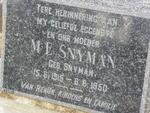 SNYMAN M.E. nee SNYMAN 1915-1950
