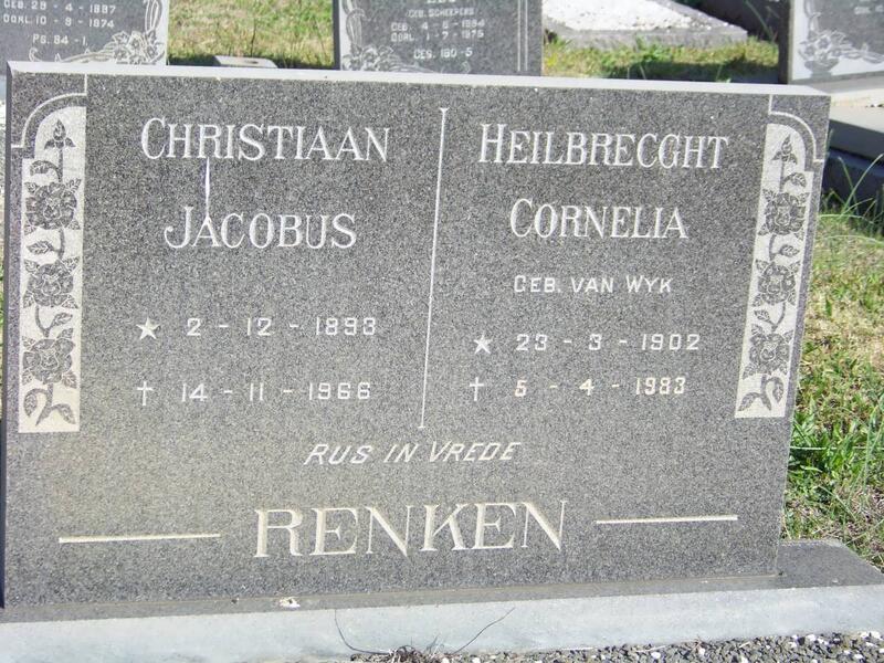 RENKEN Christiaan Jacobus 1893-1966 & Heilbrecght Cornelia VAN WYK 1902-1983