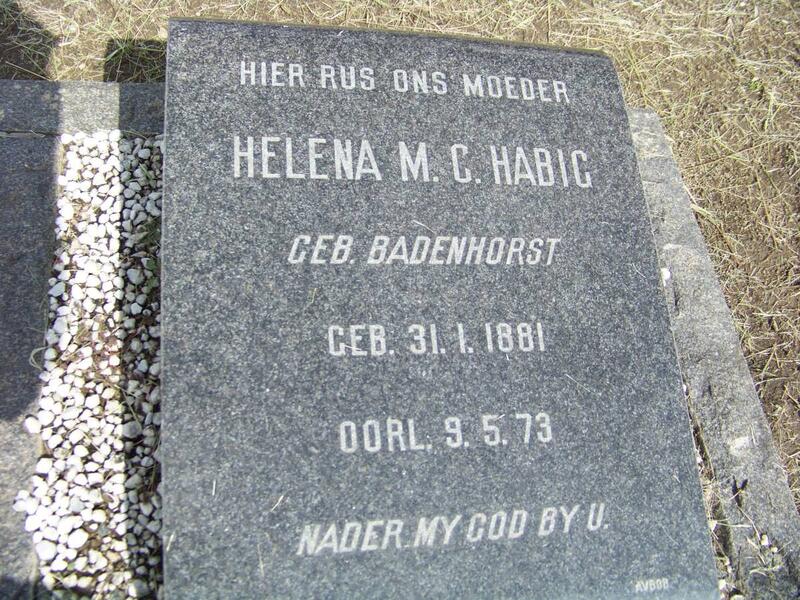 HABIG Helena M.C. nee BADENHORST 1881-1973